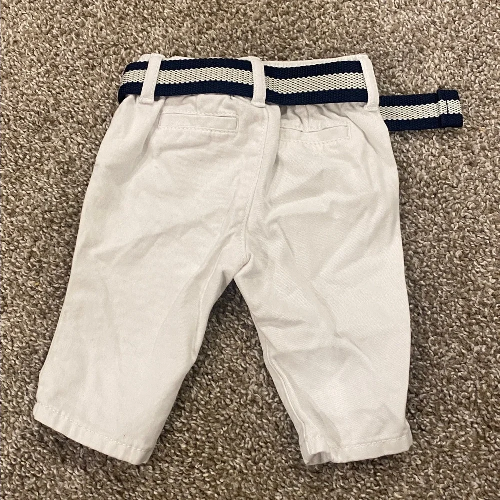 The Children's Place White Pants with Navy Belt size 0-3 months